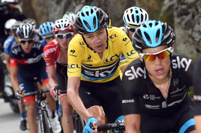 Richie Porte sets a fast pace up the final climb during stage 7