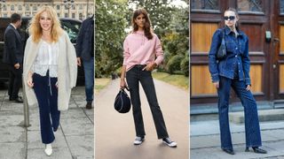Three women showing how to style bootcut jeans for petites
