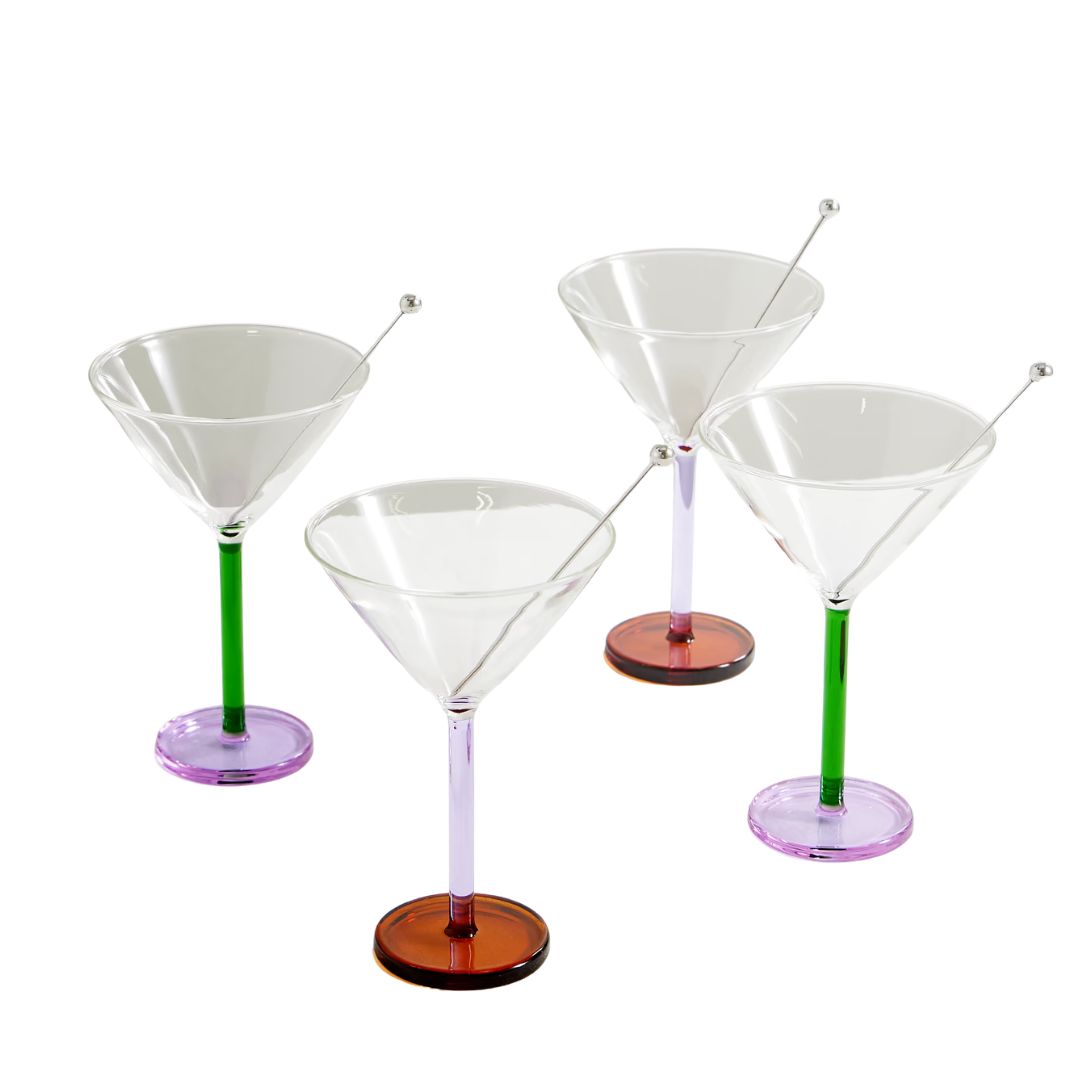 SOPHIE LOU JACOBSEN, Piano Set of Two Cocktail Glasses and Stainless Steel Skewers