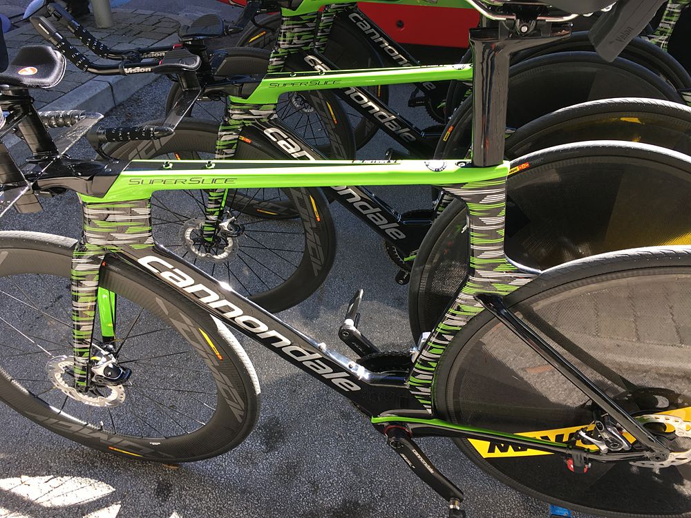 The Cannondale Super Slice disc TT bike on display at Tirreno-Adriatico