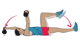 Kettlebell dead bugs vector showing exercise