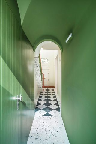 green painted hallway