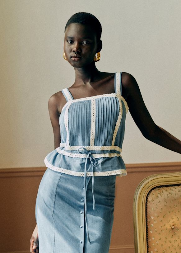 Youry Top - Placed Chambray Embroidery - Organic Cotton - S&amp;eacute;zane