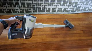 Using the LG CordZero All in One Auto Empty Cordless Stick Vacuum on a hard wood floor