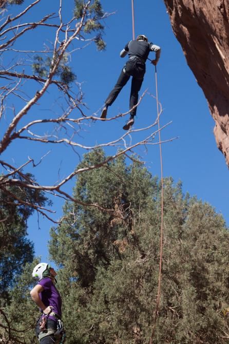 Rappelling was on the agenda for new Garmin riders plus staff at the team's Boulder mini-camp