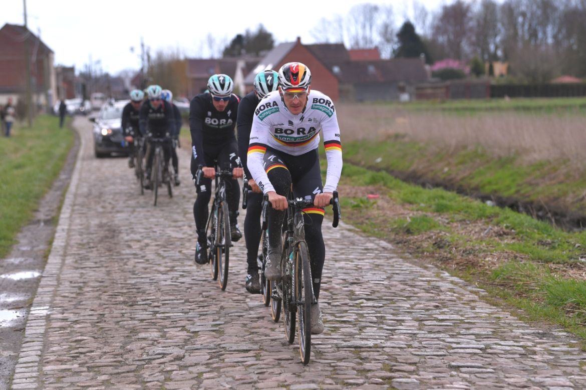 Marcus Burghardt leads Bora-Hansgrohe on the cobbles