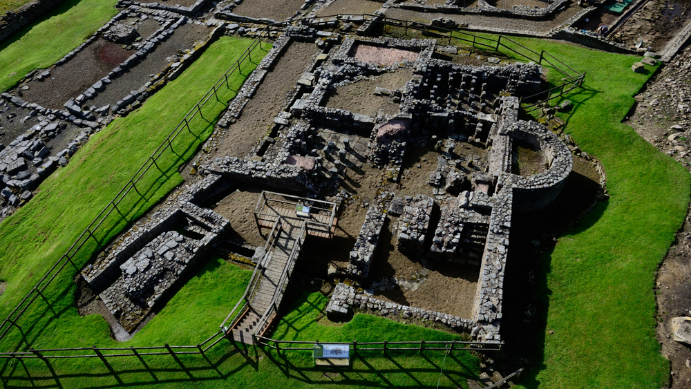 aerial view of Roman ruins of a bathhouse