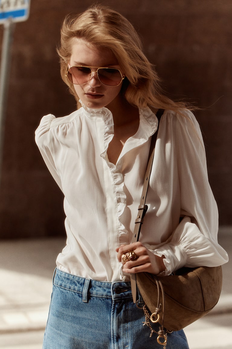 Oversized Frill-Trimmed Blouse