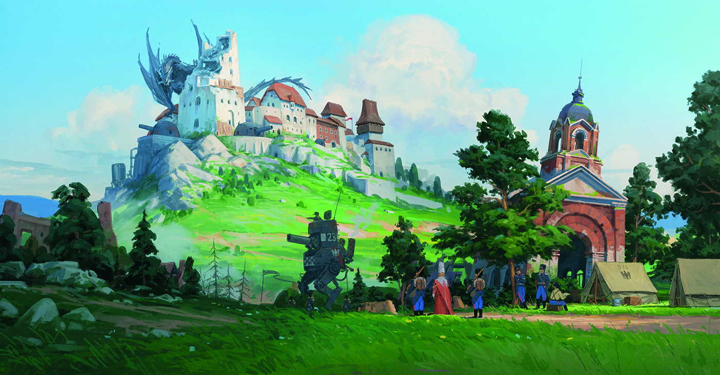 Digital concept art showing a fantasy landscape scene