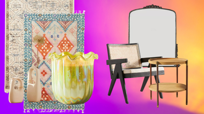 Anthropologie decor and furniture on a colorful background