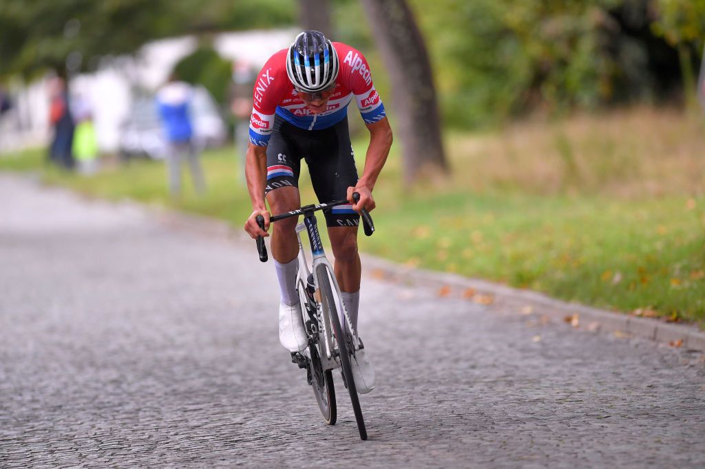GERAARDSBERGEN BELGIUM OCTOBER 03 Mathieu Van Der Poel of The Netherlands and Team AlpecinFenix during the 16th BinckBank Tour 2020 Stage 5 a 1836km stage from Ottignies Louvain la Neuve to Muur van Geraardsbergen 108m BinckBankTour BinckBankTour on October 03 2020 in Geraardsbergen Belgium Photo by Luc ClaessenGetty Images