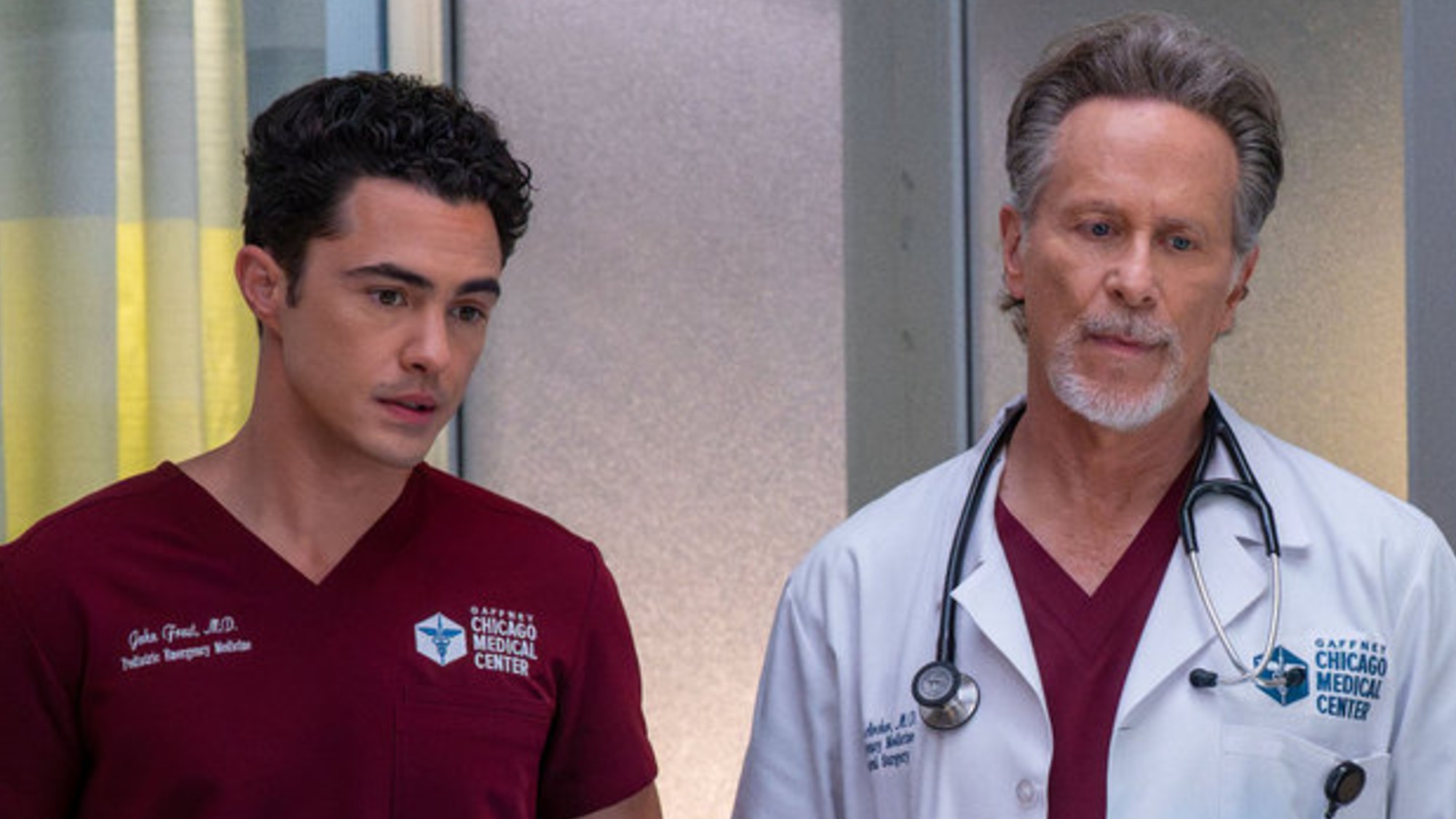Frost and Archer standing next to each other on Chicago Med.