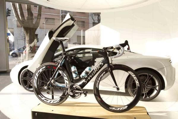 Boonen's Specialized Venge McLaren alongside the McLaren MP4-12C