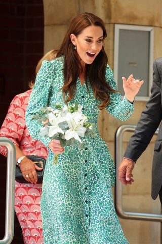 Kate Middleton wears Cefinn green printed shirt dress