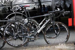 George Hincapie's (BMC) new BMC GranFondo GF01 machine for Paris-Roubaix.