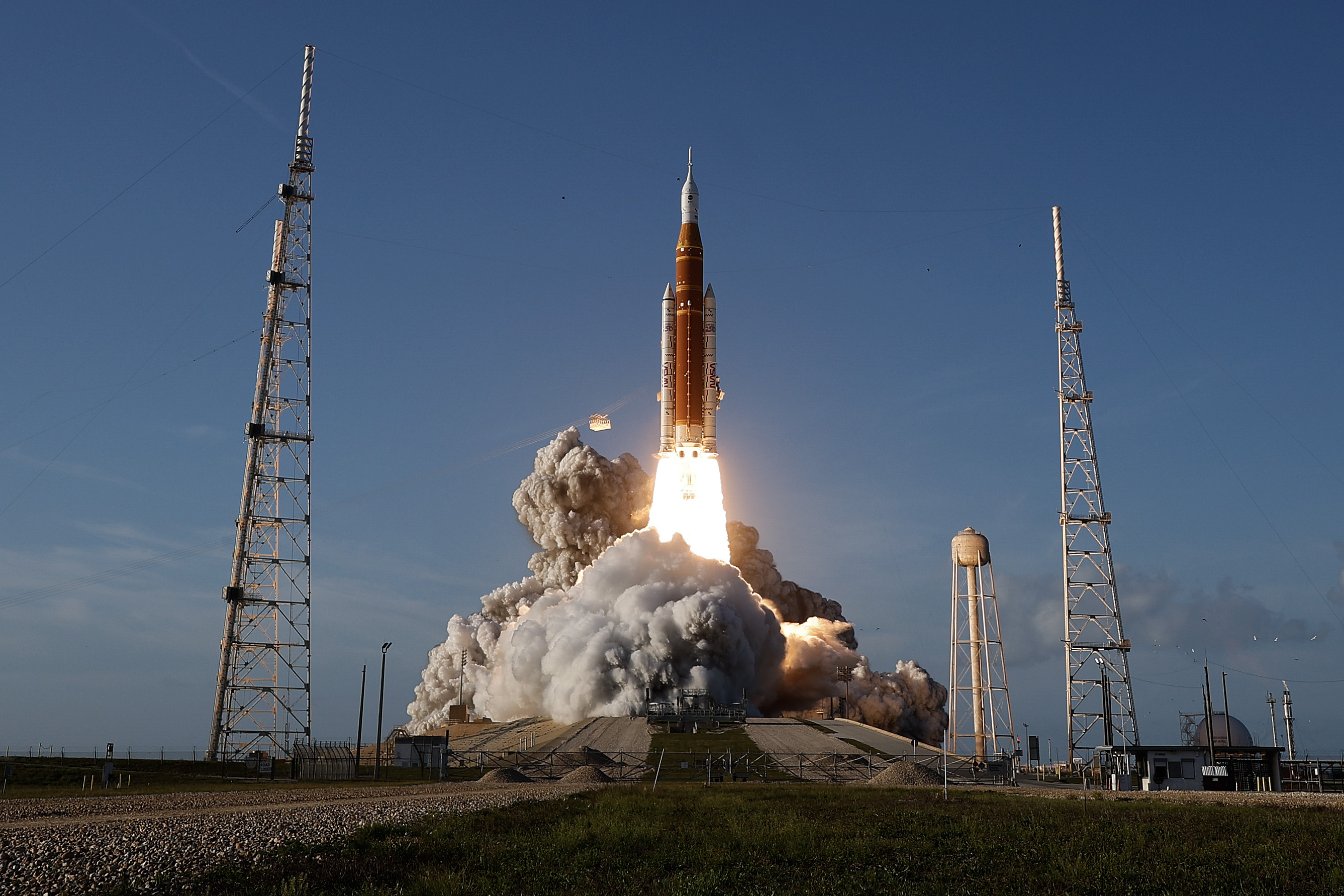 NASA's 322-foot-tall Artemis II Space Launch System rocket and Orion spacecraft lifts off from Launch Complex 39B at Kennedy Space Center on April 01, 2026 in Cape Canaveral, Florida.