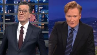 stephen colbert on the late show and conan o'brien on conan