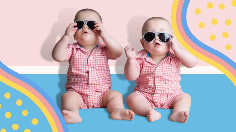 unique baby names illustrated by two babies sat with sunglasses on