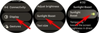 How to disable sunlight boost on a Google Pixel Watch