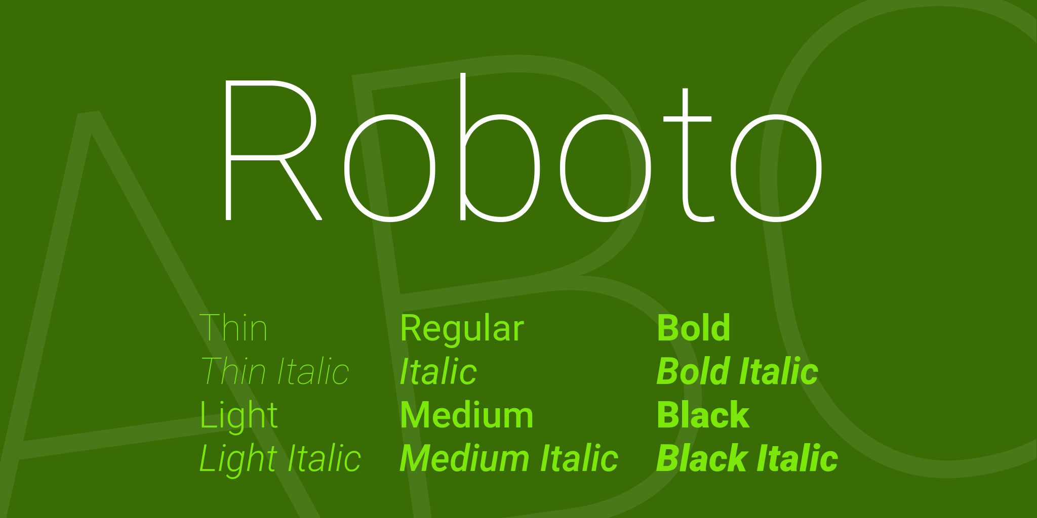 Roboto font on green