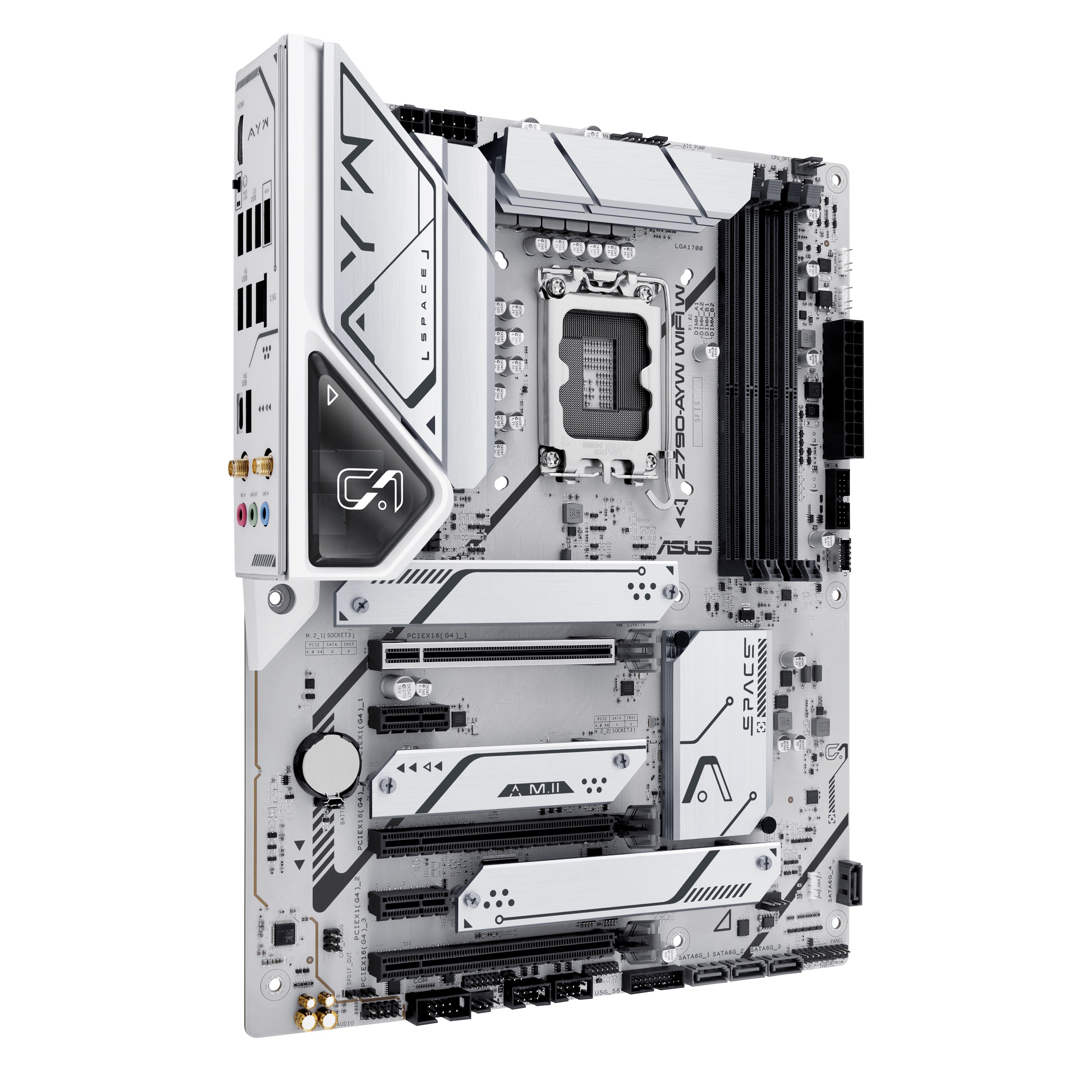 Asus Z790-AYW WIFI W motherboard from various angles