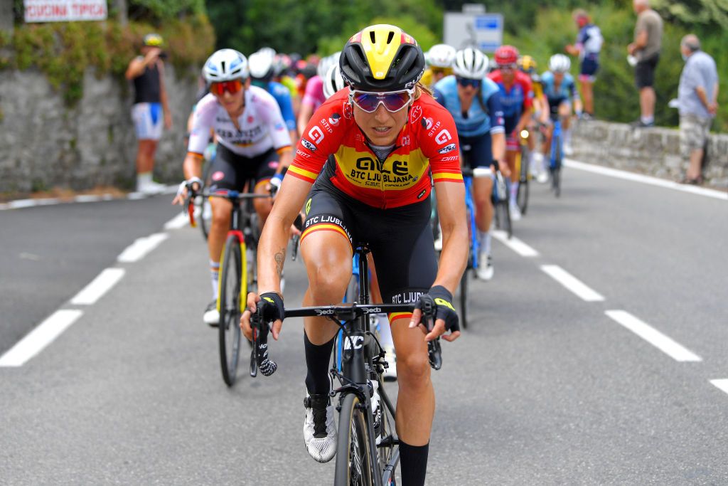 COLICO ITALY JULY 07 Margarita Victoria Garcia Caellas of Spain and Team Ale Btc Ljubljana during the 32nd Giro dItalia Internazionale Femminile 2021 Stage 6 a 155km stage from Colico to Colico GiroDonne UCIWWT on July 07 2021 in Colico Italy Photo by Luc ClaessenGetty Images