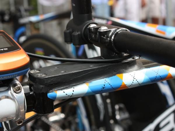 Garmin-Slipstream team mechanics had to craft additional support plates to accommodate some riders' aero positions.