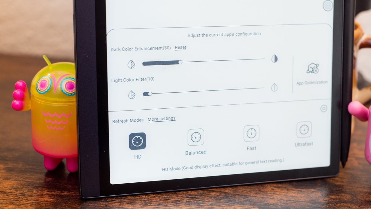 Onyx Boox Tab Ultra software settings screens with pen