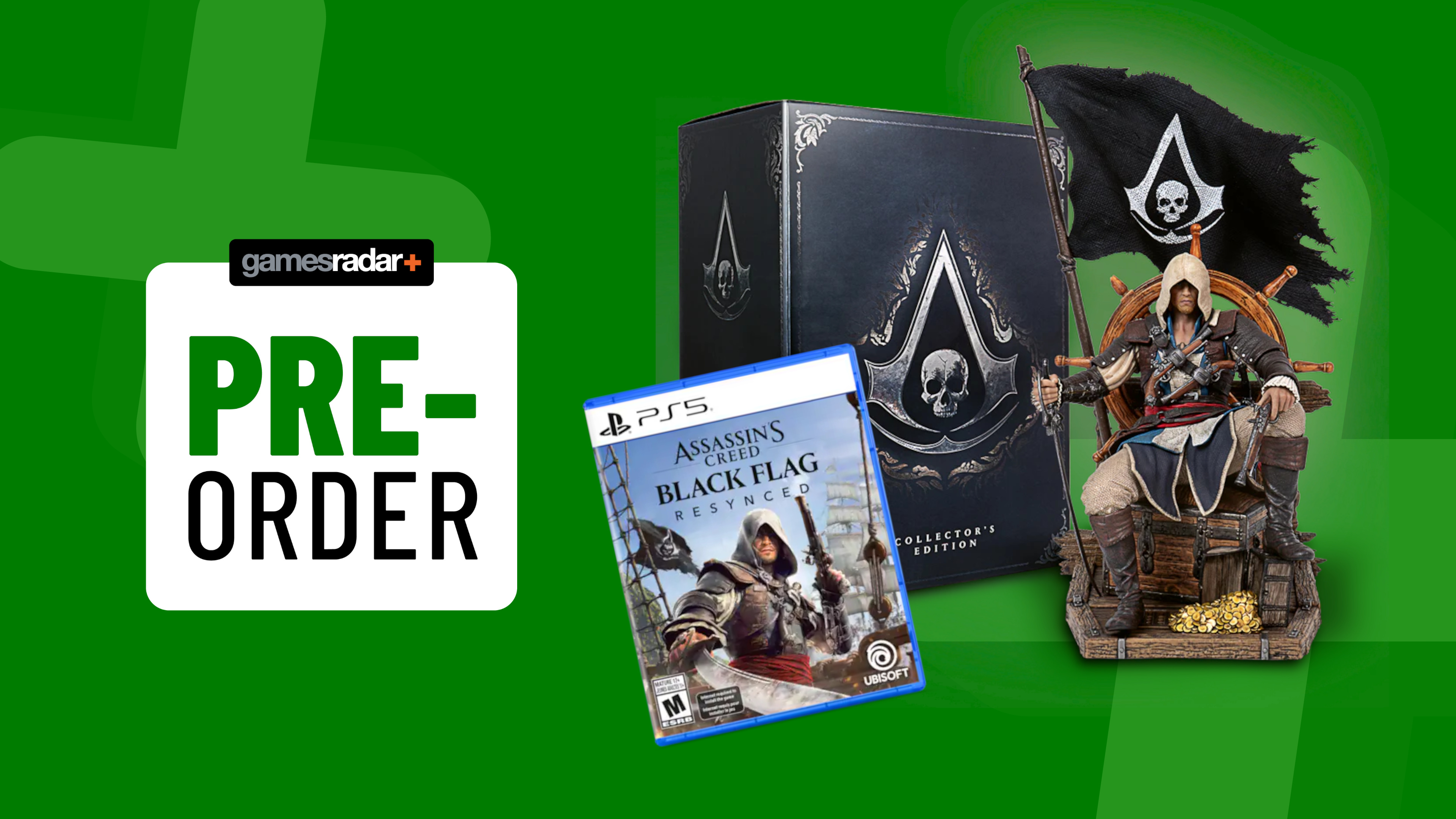Assassin's Creed Black Flag Resynced Collector's Edition on a green background with pre-order badge