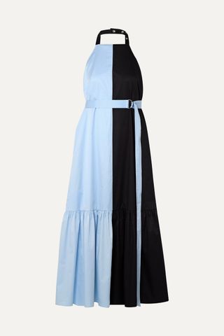 Two-tone coated cotton-poplin halterneck midi dress