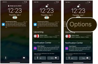 To manage notifications from Notification Center in iOS 15, unlock your mobile device, then swipe down to access Notification Center. Next, swipe to the left on a Notification to view your options.