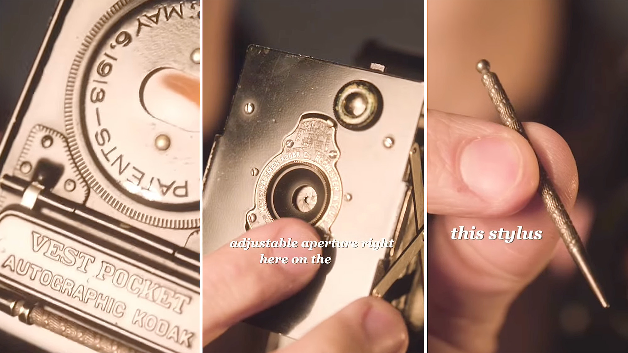 Three screenshots showing Kodak Vest Pocket Autographic 