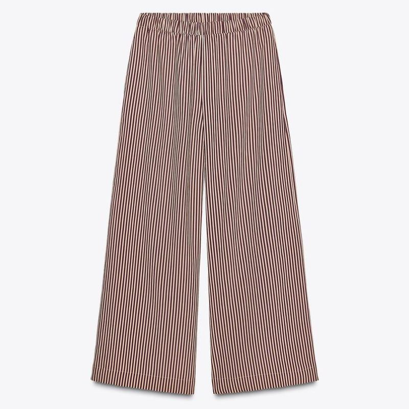 brown and white striped trousers