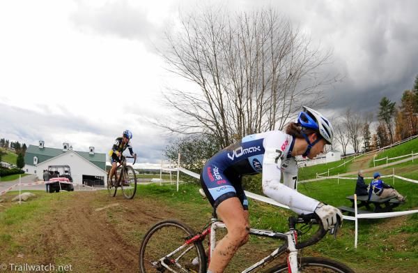 Frances Morrison (JAM Fund) rounding an off-camber downhill.
