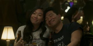 Awkwafina and Simu Liu as Katy and Shang-Chi looking happy in Shang-Chi And the Legend Of The Ten Rings