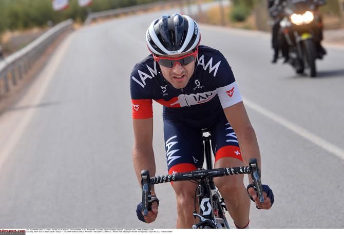 Breakaway rider Johann Tschopp (IAM Cycling)
