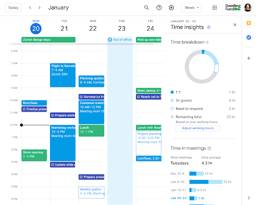 Google Calendar Time Insights screenshot