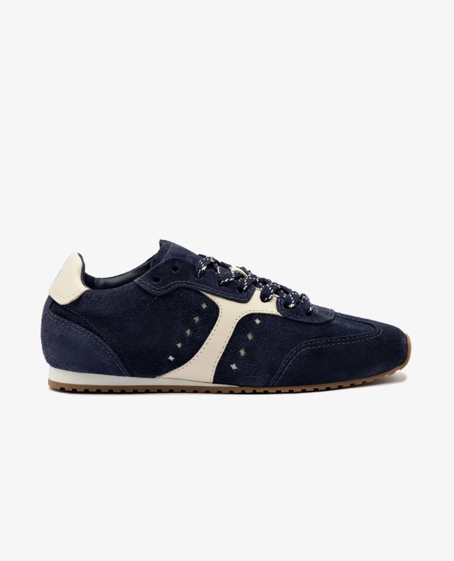 Larroud&amp;eacute;, Stella Sneaker in Navy Suede and Ivory Leather