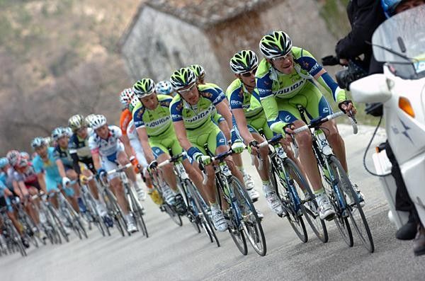 Liquigas put its riders on the front of the bunch to try and prevent anyone from catching Ivan Basso in the lead group.