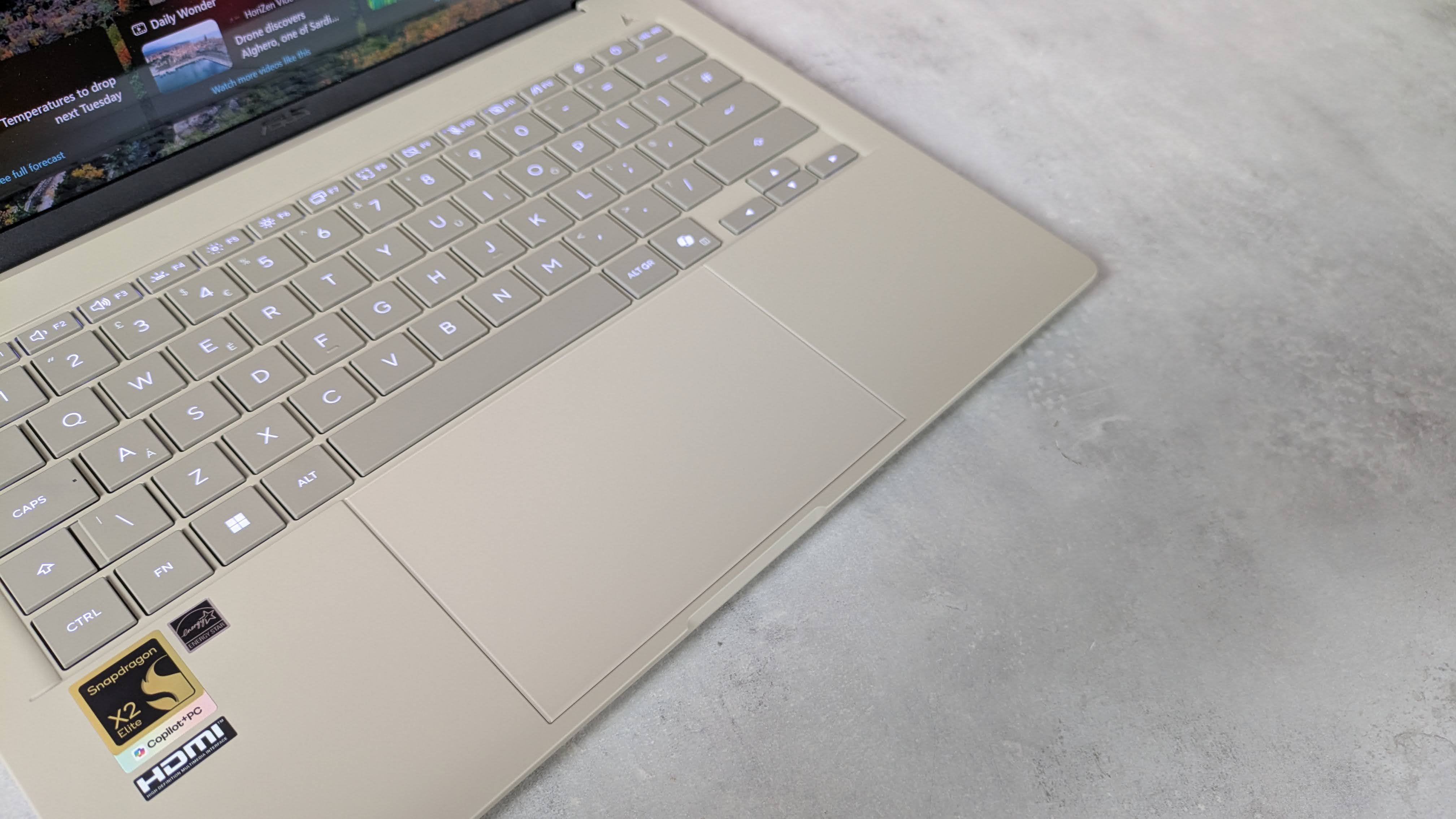 Close-up of touchpad on Asus Zenbook A14