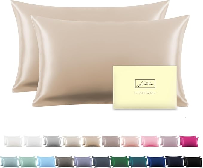 Suatien, Silk Pillow Cases 2 Pack Soft Breathable and Sliky Standard Size Pillow Cases Set of 2,natural Mulberry Satin Silk Pillowcase With Hidden Zipper for Hair and Skin (coral,20