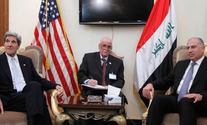 U.S. Secretary of State John Kerry meets with Iraq's Parliament Speaker Osama al-Nujaifi during an announced visit to the country on March 24 in Baghdad.