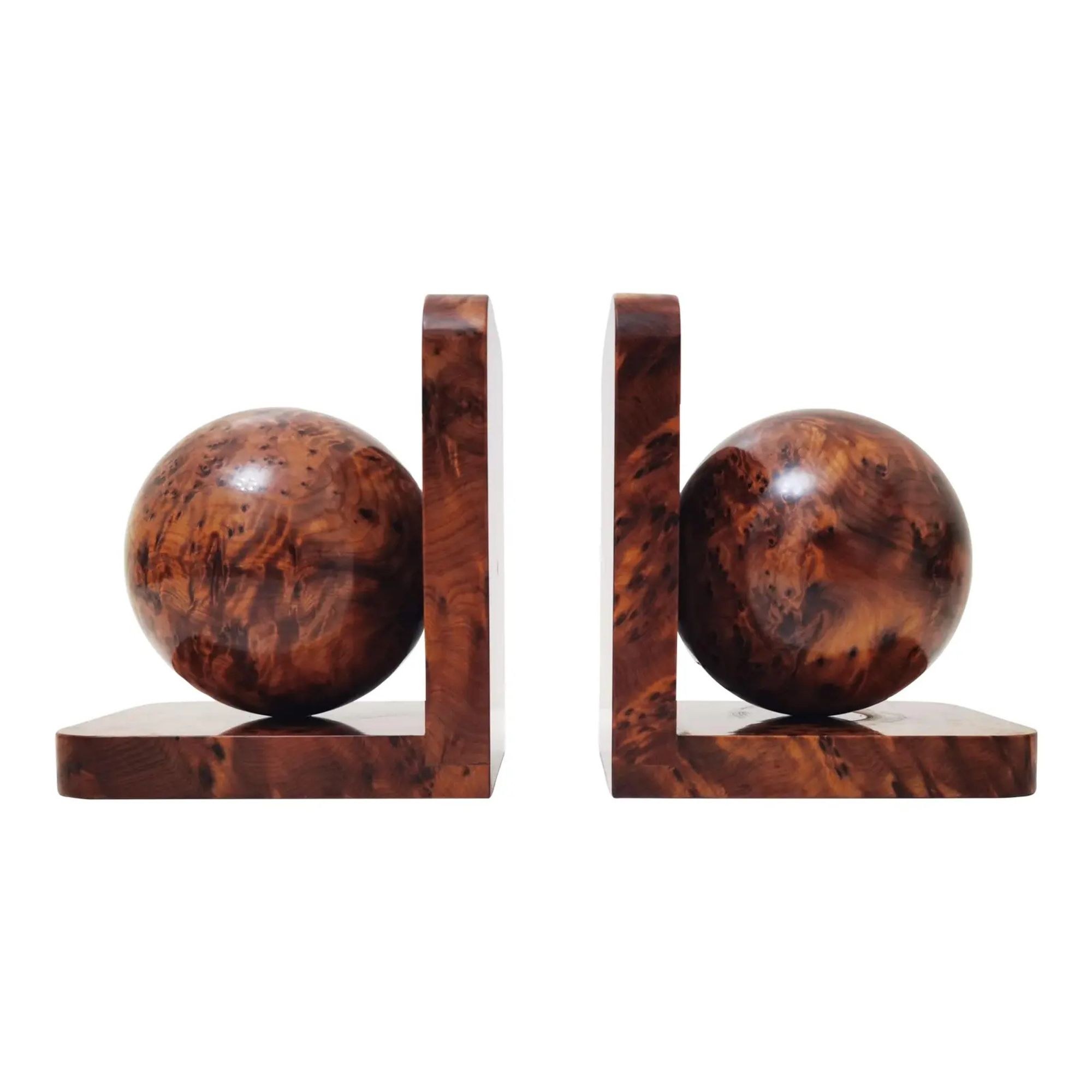 Art Deco Bookends in Polished Burl Wood - a Pair