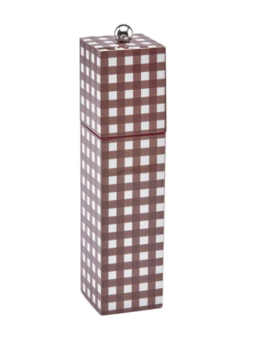 Cherry Gingham Square Pillar Salt or Pepper Mill