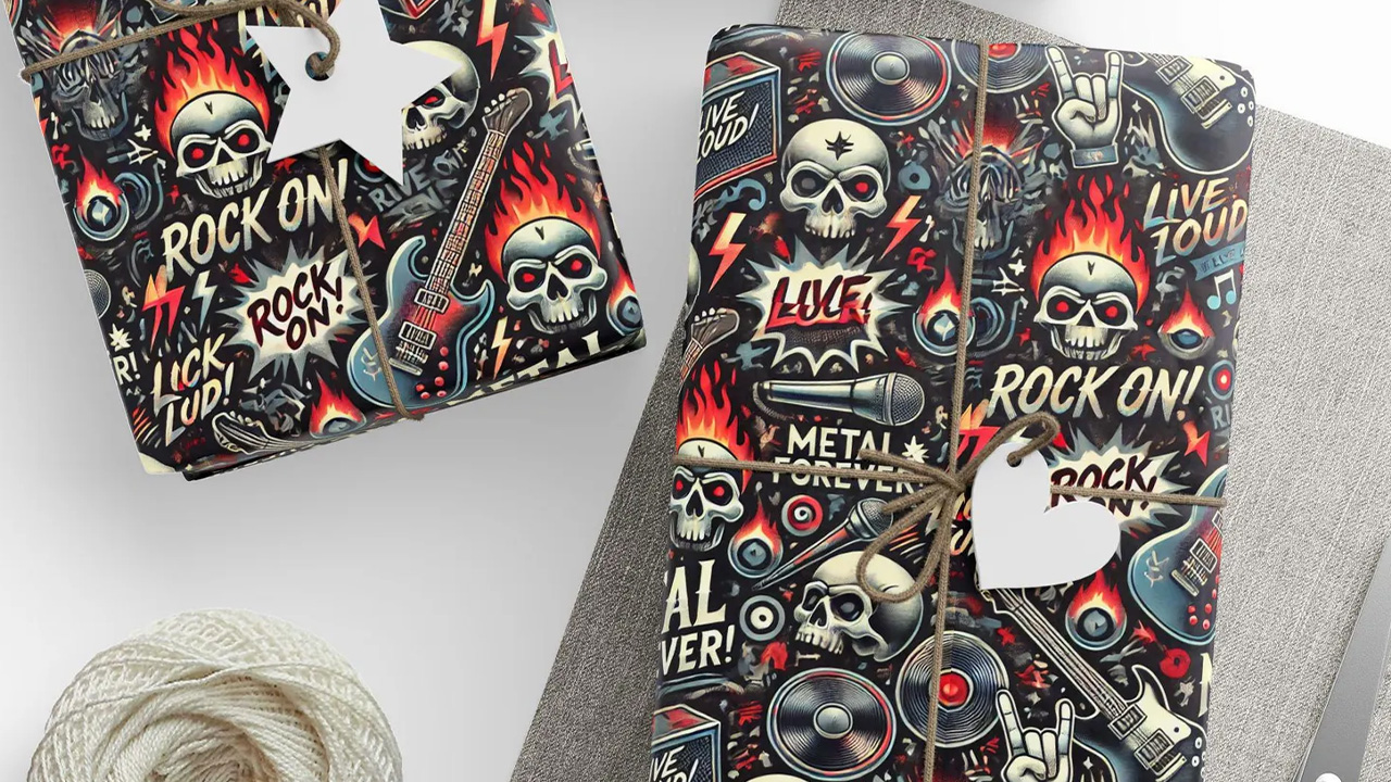 Heavy metal-themed wrapping paper