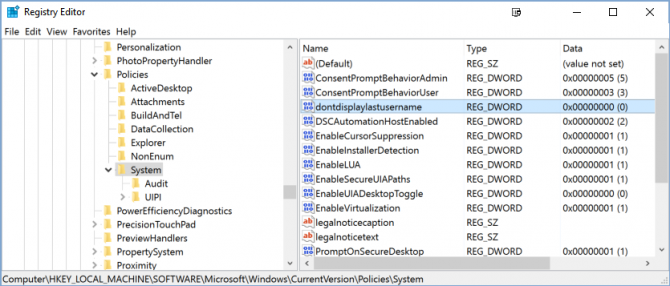 regedit username