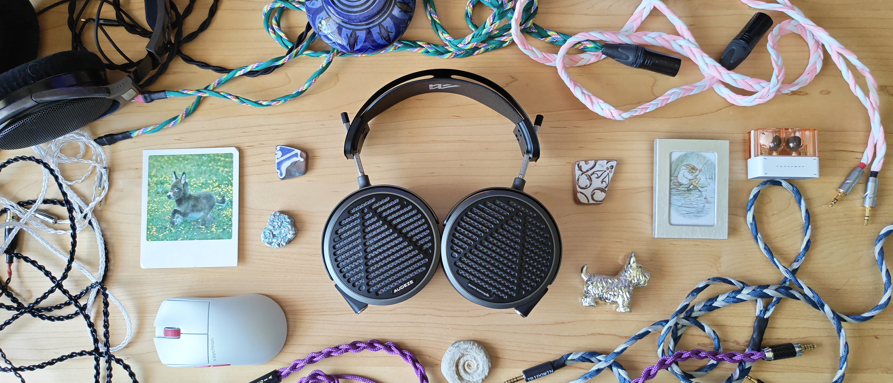 The Audeze MM-500 headphone on desktops around the house. 