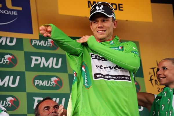 Thor Hushovd (Cervelo TestTeam) went on the attack and earned enough points to wrest the green jersey from Alessandro Petacchi.