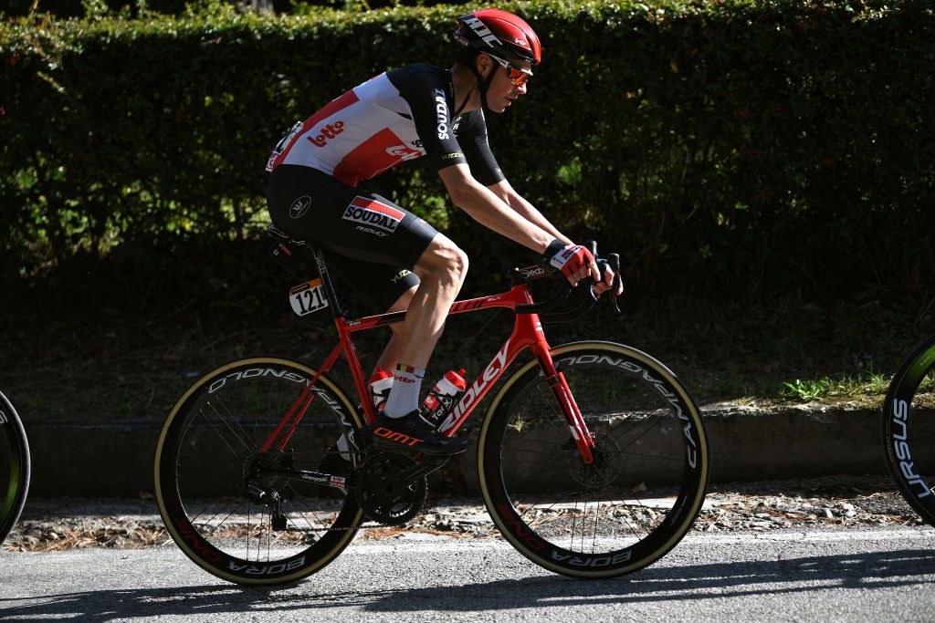 Mattia Bais (Androni Giocattoli-Sidermec), Fabio Mazzucco (Bardiani CSF Faizane), Francesco Romano (Bardiani CSF Faizane), Sander Armee (Lotto Soudal) and Marco Frapporti (Vini Zabu-KTM) make up the stage 11 breakaway at the Giro d'Italia