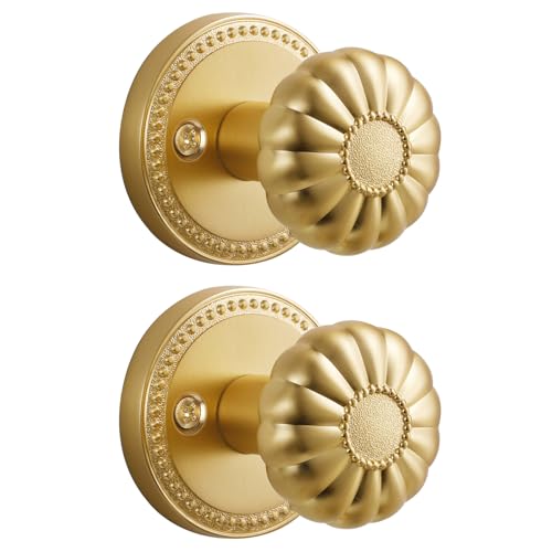 Sorwduerm Gold Door Knobs Passage Door Knobs Brushed Gold Interior Satin Brass Door Knob for Hall and Closet,zinc Alloy 2 Pack
